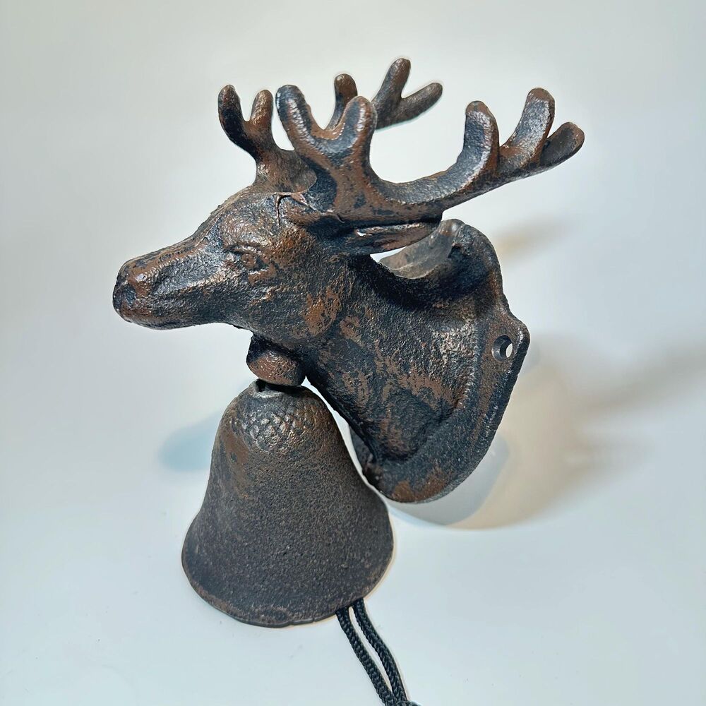 Rustic Cast Iron Buck Head Door Bell - Door, Wall, or Post Mount Decor - 6 1/4”